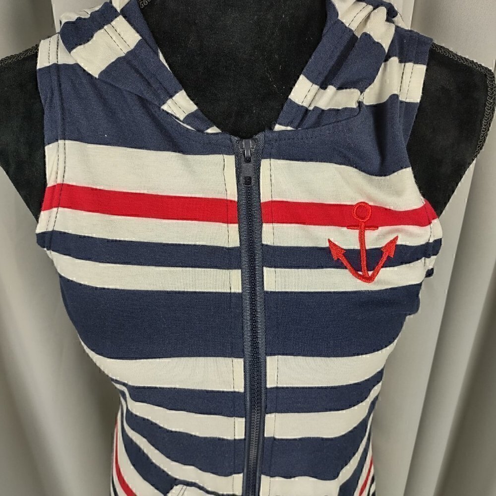 Exist Zip Up Dress Sailor Anchor W/Stripes & Hoodie Size Small - Picture 2 of 13